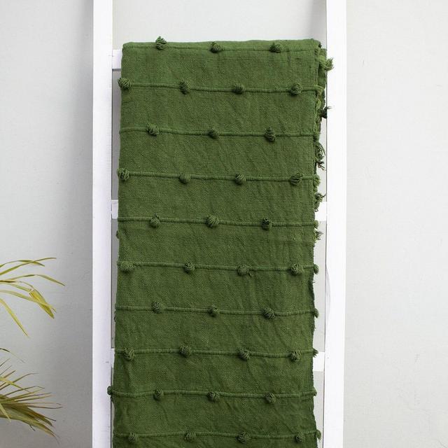 Deep Green Hand Loom Woven Cotton Throw Blanket - Decorative Chunky Loops Green Blanket 52x72 Inchs