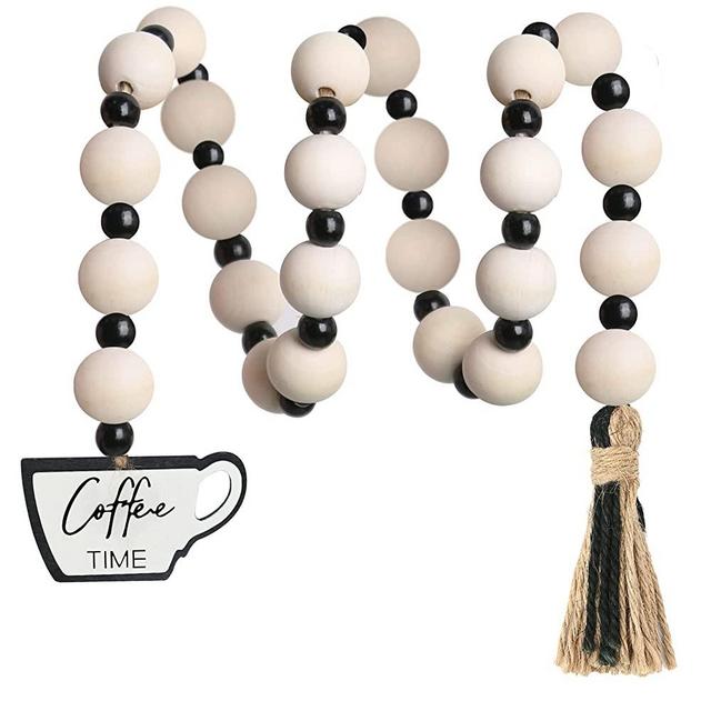 Coffee Wood Bead Garland with Tassel Rustic Farmhouse Tiered Tray Decor Boho Beads Decorative Beads Home Decor（Natural and Black）