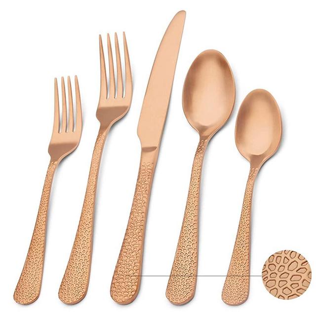 Silverware Set Matte Rose Gold 20 Pieces, Stainless Steel Satin Finish Utensils Set, Tableware Cutlery Set Service for 4, kitchen Flatware Set for Home and Restaurant, Dishwasher Safe