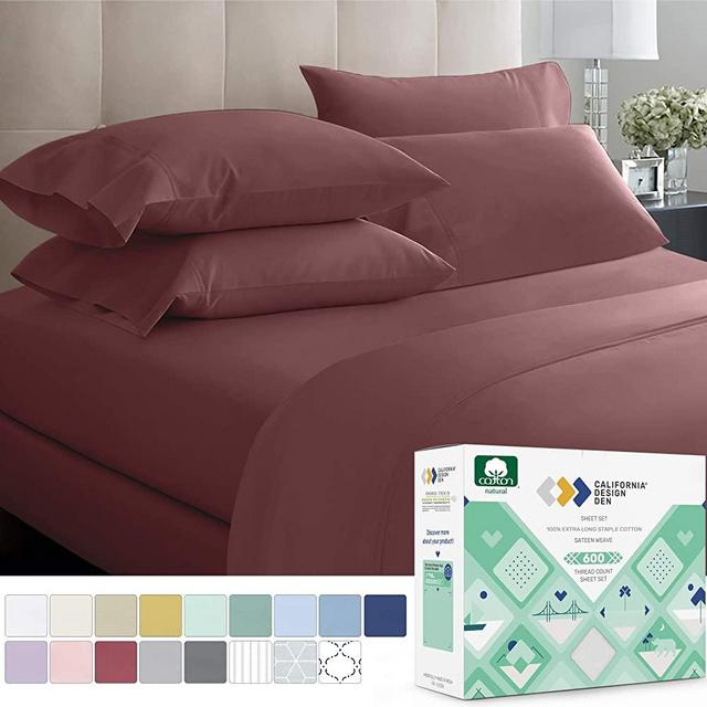 600 Thread Count 4pc King Deco Rose Red Sheet Set - 100% Cotton Deep Pocket Bedsheets for Bed - Extra Long Staple, Deep Pocket, Shrink Resistant Fabric, Soft & Silky Sateen Weave