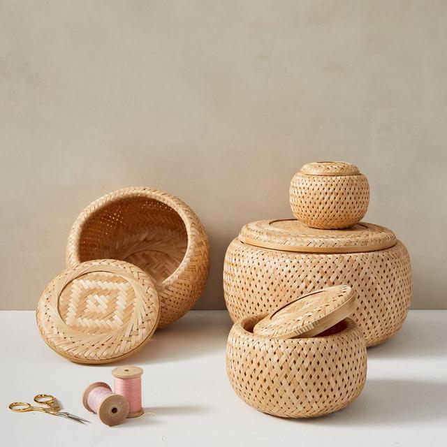 Nesting Lidded Baskets, Set Of 4, Natural