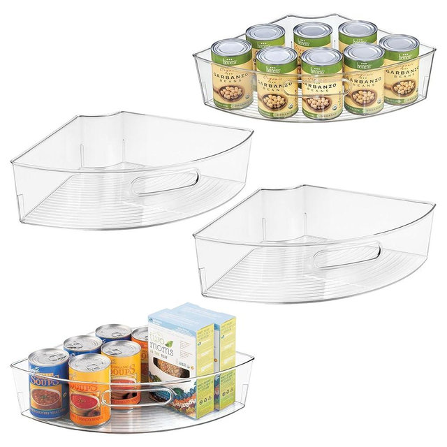 iDesign Lazy Susan 1/4 Wedge Organizer Bin with Handle - Corner Cabinet Organizer - Set of 4 - Clear