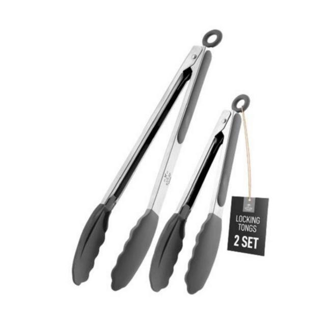 Tongs With Silicone Tips and Lock Mechanism 2-Pc