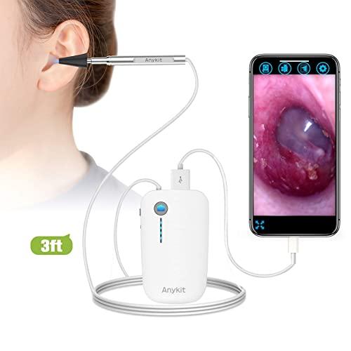 Otoscope iPhone, Anykit Upgraded 4.3mm 720P HD Ear Scope Camera Digital Otoscope with 6 LED Lights, Earwax Removal Tool and Specula for iPhone and Android Smartphone