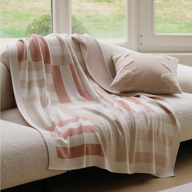 Double Stitch by Bedsure Throw Blanket for Couch - Featured in Popular Science, Premium BCI-Certified Cotton Blanket, Soft & Luxurious Intarsia Knit Throw Blanket, 50" x 60", Tawny Brown