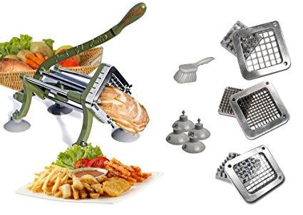 TigerChef TC-20562 Heavy Duty Potato French Fry Cutter Complete Set, Commercial Quality, Includes 1/4", 3/8" and 1/2" Blades and Pusher Blocks, Suction Feet and Cleaning Brush