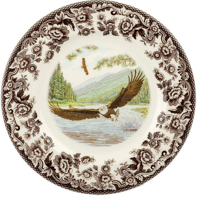 Spode Woodland Salad Plate, Bald Eagle, 8” | Made in England | Ideal Hunting Cabin Décor | Microwave and Dishwasher Safe