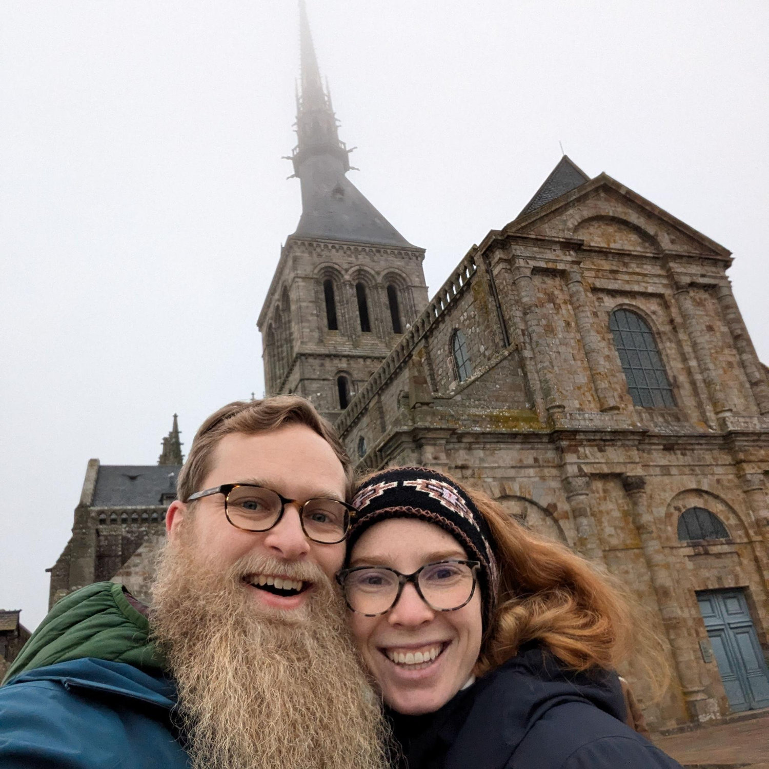 Danielle and PC's family visiting the beautiful Mont Saint-Michel around Christmas.