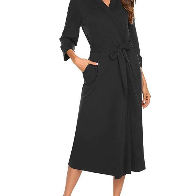 MAXMODA Women Kimono Robes Cotton Lightweight Long Robe Knit Bathrobe Soft Sleepwear V-Neck Ladies Loungewear S-3XL