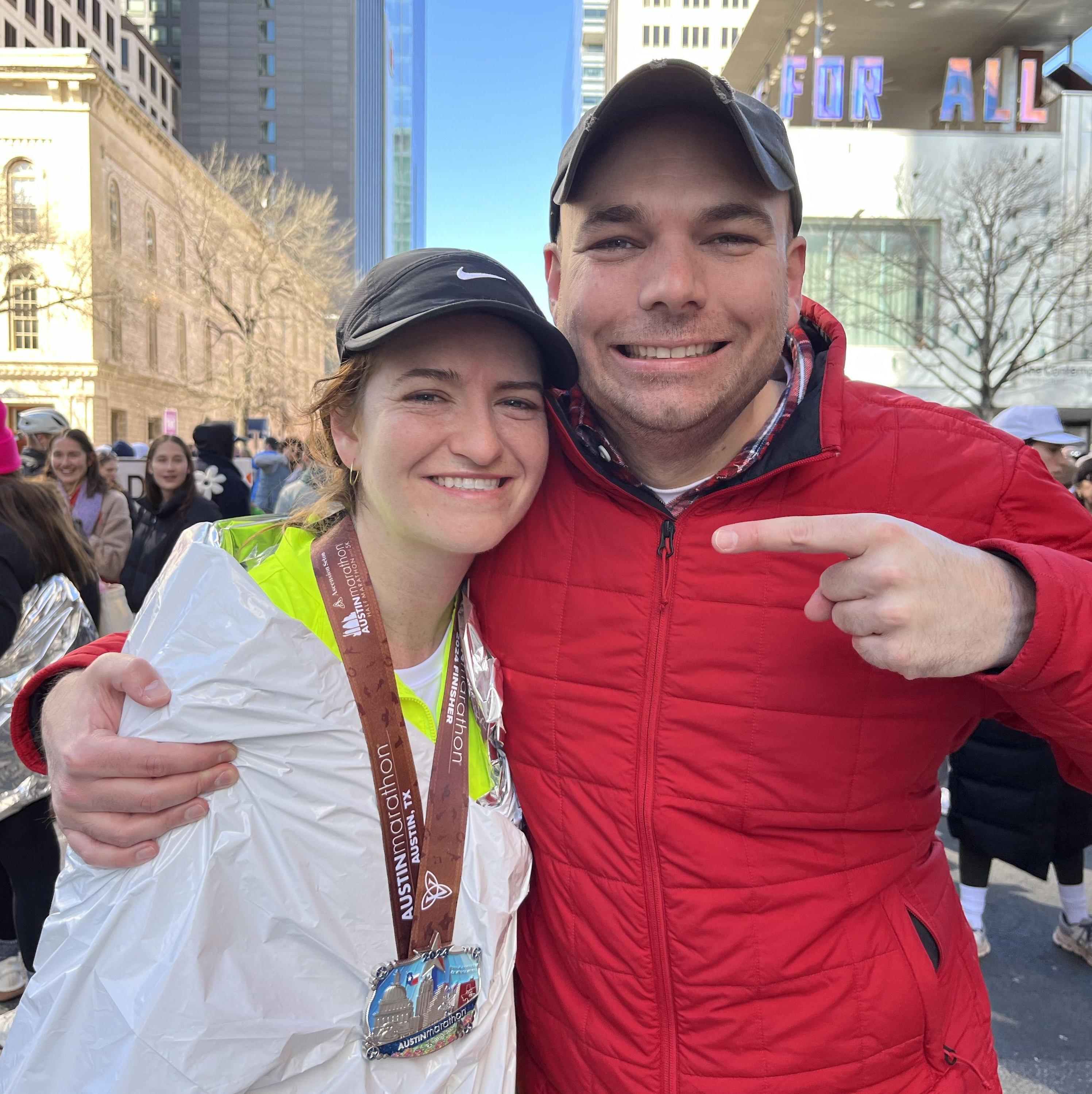 Right after Claire completed the Austin Marathon - her seventh marathon!