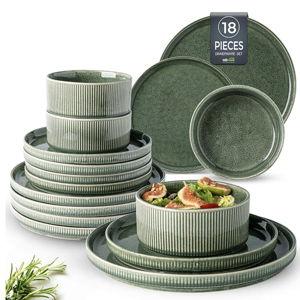 GBHOME Stoneware Dinnerware Sets for 6,Round Reactive Glaze Ceramic Plates and Bowls Set,Highly Chip and Crack Resistant | Dishwasher & Microwave Safe Dishes Set,Dishware Service for 6(18pc)