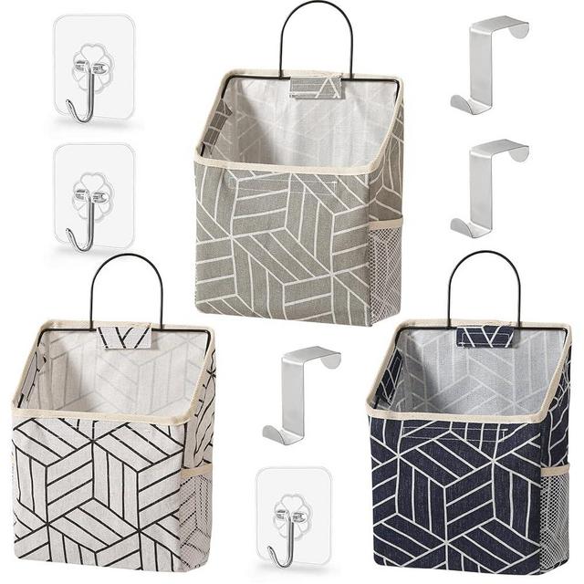 3Pack Wall Hanging Storage Bag Waterproof Over The Door Closet Organizer Hanging Pocket Linen Cotton Organizer Box Containers for Home,Dormitory，Bedroom, Bathroom (3 Pack)