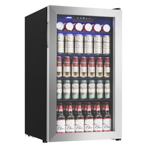 Icyglee Beverage Refrigerator Cooler - 126 Can Mini Fridge with Glass Door for Soda Beer or Wine, Beverage Cooler for Home, Office, Bar with Adjustable Removable Shelves, Silver