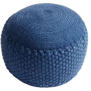 Blue Round Braided Indoor Outdoor Pouf - World Market