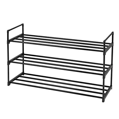 SONGMICS Shoe Rack, 3-Tier Shoe Storage Organizer, Metal Shoe Shelf, 12 to 15 Pairs Shoes, Stackable Shoe Tower for Living Room, Entryway, Hallway, Closet, Black ULSA13BK