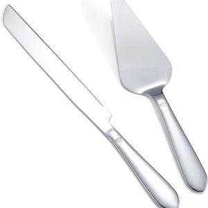Eisinly Cake Cutting Set for Wedding, Elegant Cake Knife and Server Set with Thickened Stainless Steel Rounded Edges, Cake Cutter and Pie Spatula for Birthday Anniversary, 2 Pcs, Silver