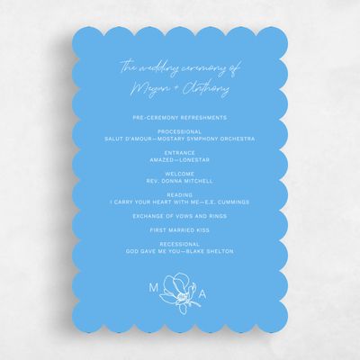 Blue Scalloped Wedding Program - Bow Bridge