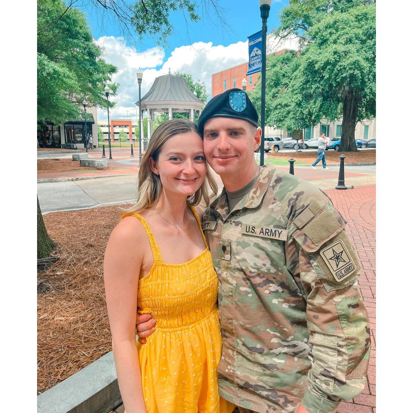 Noah's Turning Green Ceremony at Fort Benning in Georgia. Noah and Jillian had to communicate by letters due Noah not having his phone for 4 months! They wrote/mailed a letter to each other every day!