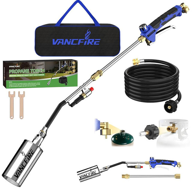 Propane Torch Weed Burner Kit with Storage Bag, High Output Blow Torch with Long/Short Mode & 12.5FT Hose, Heavy Duty Flamethrower with Turbo Trigger for Weeding, Roofing, Ice Snow Melting,BBQ(33.3")