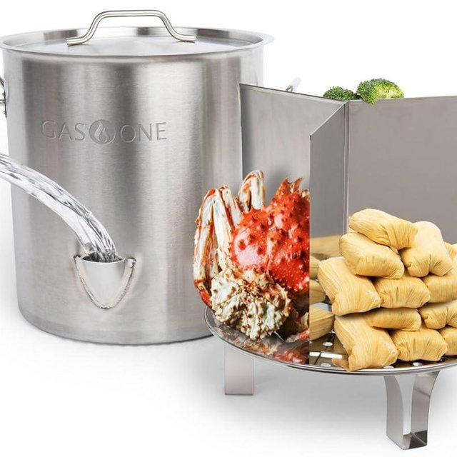 GasOne Stainless Steel Steamer – 20qt Steamer Pot for Cooking with Water Fill Spout, Rack, Divider – Steam Pot for Tamales and Crab Boil – Induction Ready