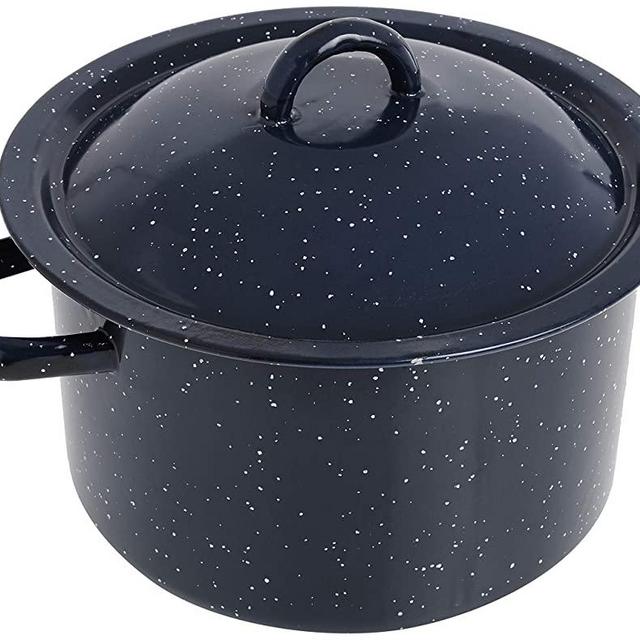 IMUSA USA Blue 6-Quart Speckled Enamel Stock Pot with Lid