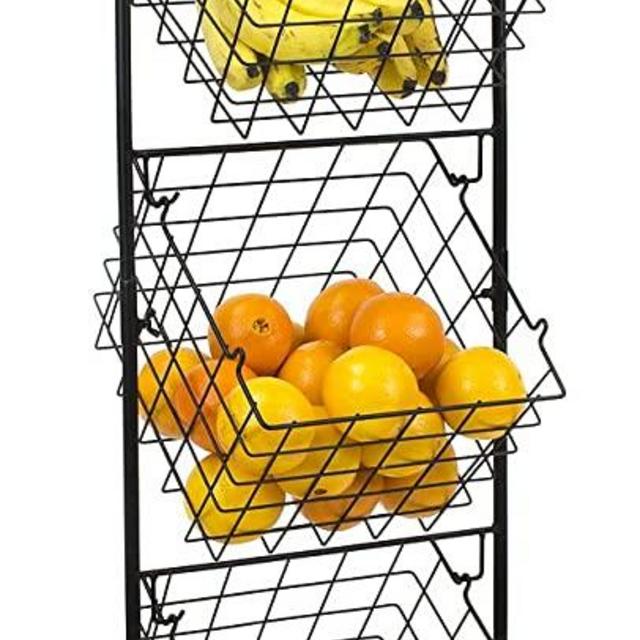 Sorbus 3-Tier Wire Market Basket Storage Stand for Fruit, Vegetables, Toiletries, Household Items, Stylish Tiered Serving Stand Baskets for Kitchen, Bathroom Organization (3 Tier Basket - Black)
