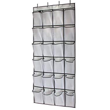 MISSLO Over The Door Shoe Organizer 24 Large Mesh Pockets, White