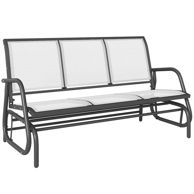 Outsunny 3-Person Patio Glider Bench, Outdoor Porch Glider Swing with 3 Seats, Breathable Mesh Fabric, Metal Frame, Cream White
