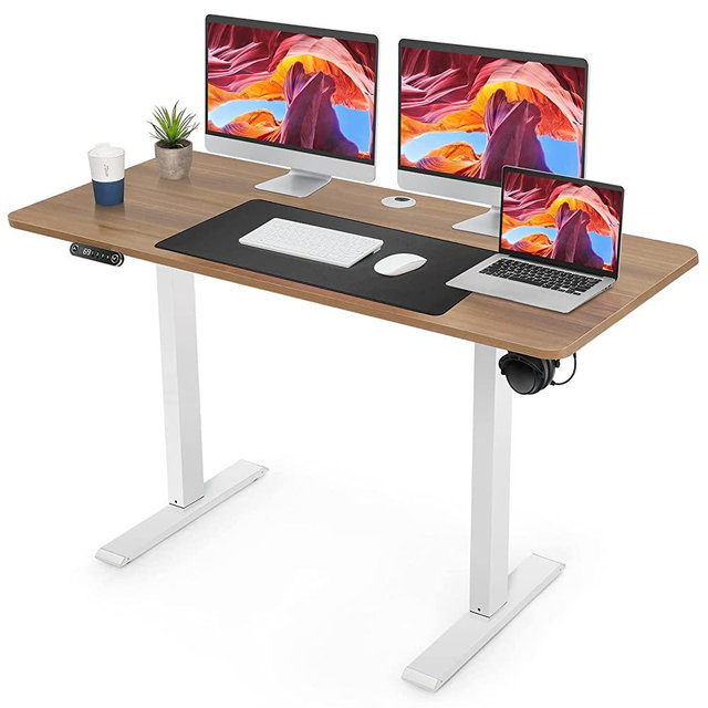 Legooin Electric Standing Desk Adjustable Height 55'' x 24''Sit Stand Desk with Double Crossbeam Structure, 27''-45'' Lifting Range Stand up Desk(Walnut)