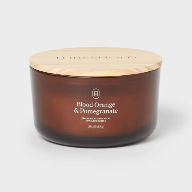 20oz 3 Wooden Wick Orange and Pomegranate Jar Candle Amber - Threshold™