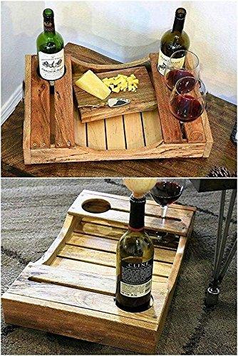 ARTISTIC (TM) Wine Serving Tray/Wine Tray 15 " , Multi Purpose Tray, Beautifully Hand Crafted Bar and Kitchen Accessory with bottle and glass holder