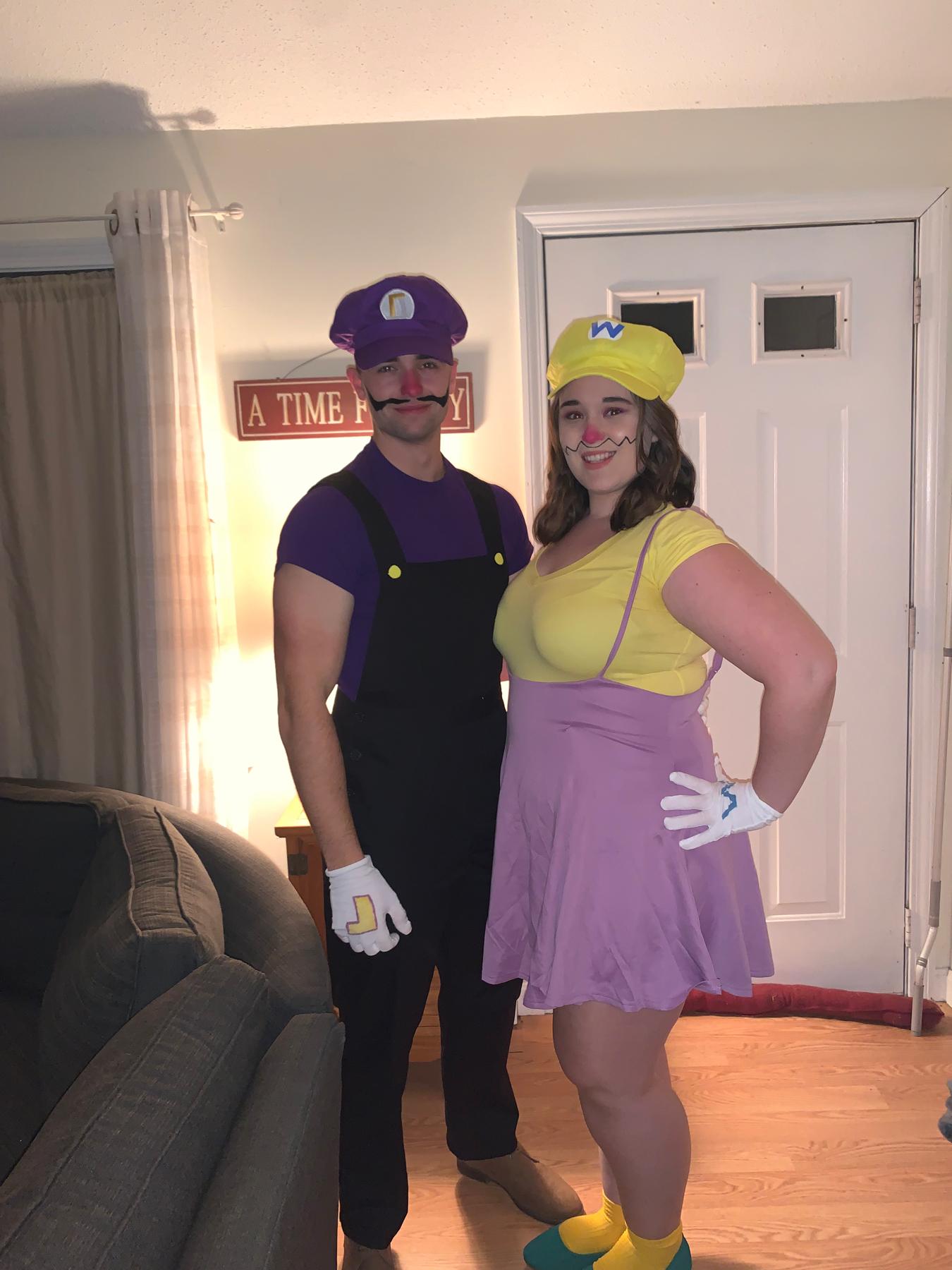 Megan and Aidan as Wario and Waluigi from Super Mario Bros! Halloween 2022.