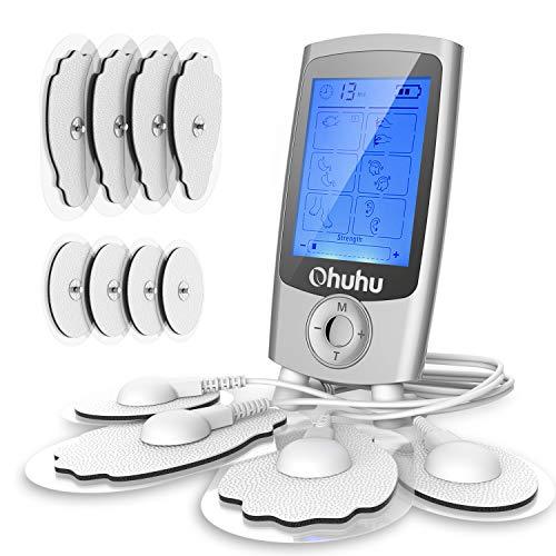 FDA Cleared Muscle Pain Tens Unit, Ohuhu Rechargeable 16 Modes and 12 Pads Muscle Stimulator, EMS Therapy Electric Massager for Back Shoulder Elbow Pain Relief Great Valentine's Day Gift Ideal