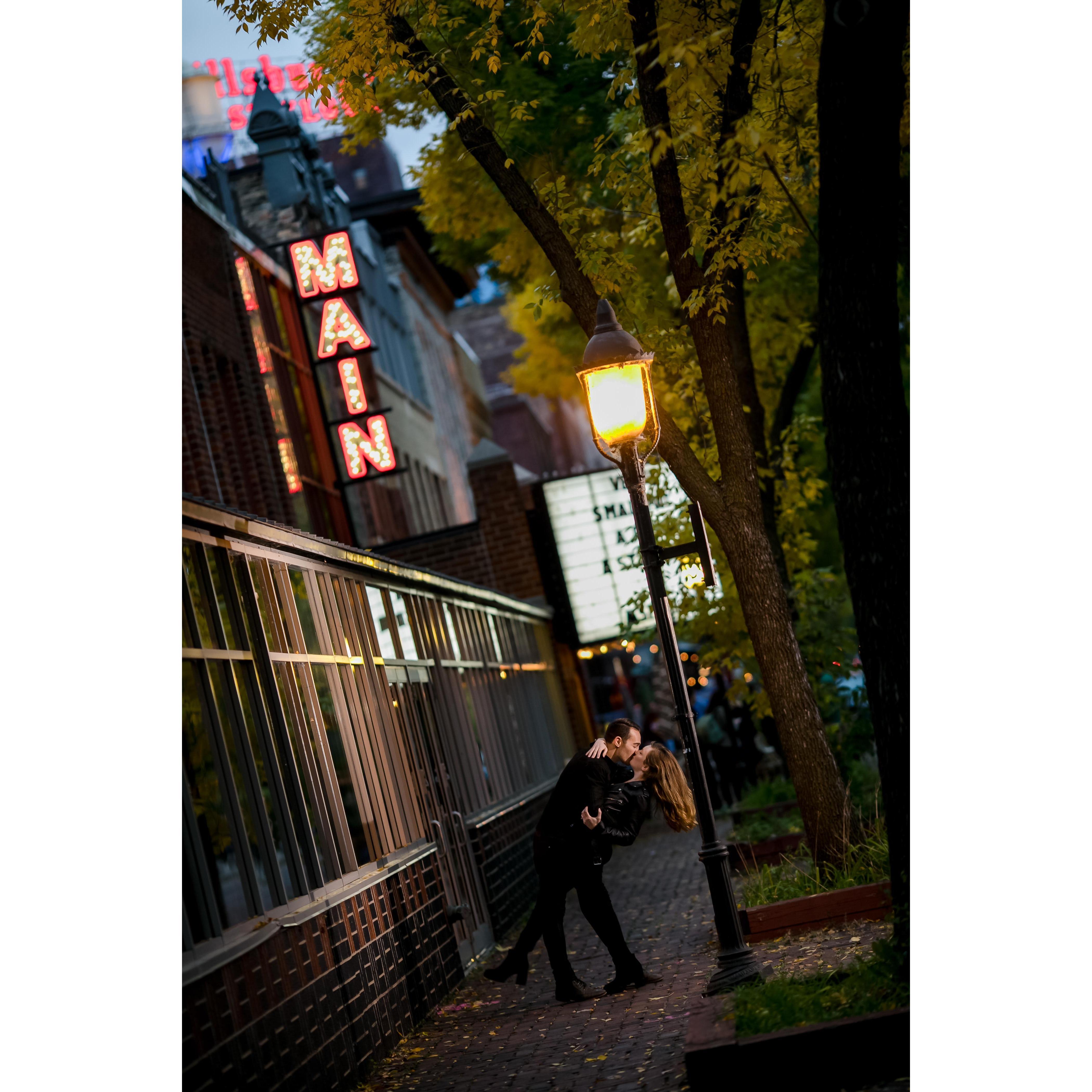 Magical movie picture downtown during our engagement shoot