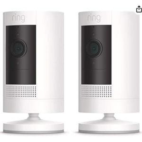 Ring Outdoor Cam (Stick Up Cam) | Weather-Resistant Outdoor Camera, Live View, Color Night Vision, Two-Way Talk, Motion alerts, Works with Alexa | 2-Pack | White