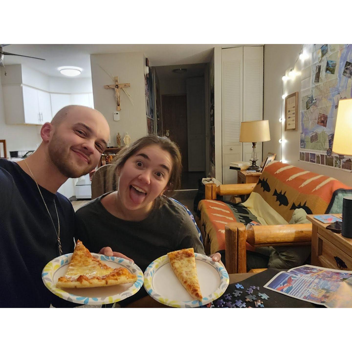 Pizza and puzzle date night in Luke's old apartment in Minneapolis