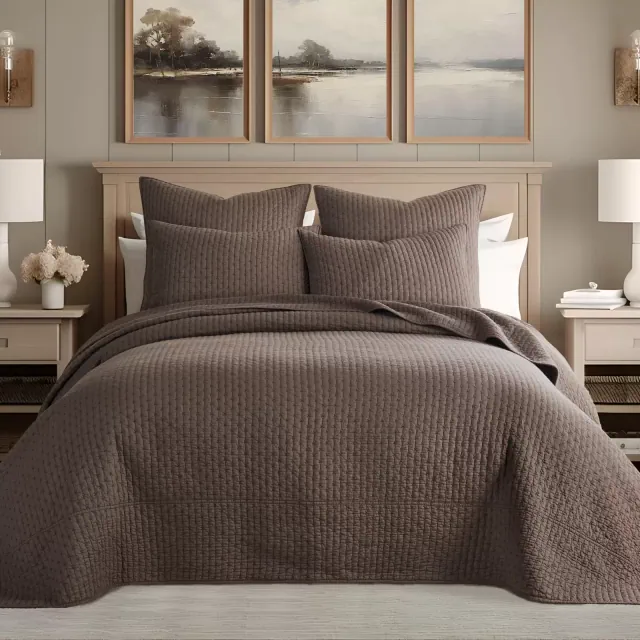 Cross Stitch Cocoa Queen Bedspread Set - Levtex Home
