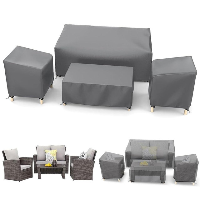 STARTWO Outdoor Waterproof Patio Furniture Covers 4-Piece Set for Chairs 32in, Loveseat 56in, Coffee Table 45in, Heavy Duty 600D, Grey