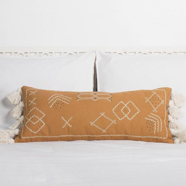 Cactus Silk Lumbar Pillow, Rustic Throw Pillow, Extra Long Lumber Pillow, Linen Cushion, Handmade sabra pillow Moroccan Decor Pillow 12x28