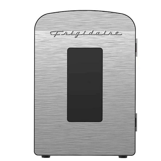 Frigidaire Portable 9-Can Mini Cooler Fridge, 5L, Brushed Stainless Rugged, Window, EFMIS189-SS, Clear Door, Glass