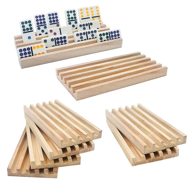 Wooden Domino Trays/Racks Set of 8 Mexican Train Domino Trays/Racks Holders Rummy Rack Domino Tiles Holders Domino Wood Holder 【Dominoes not Included】