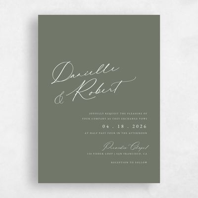 Green Simple Wedding Invitation - Mesilla Portrait