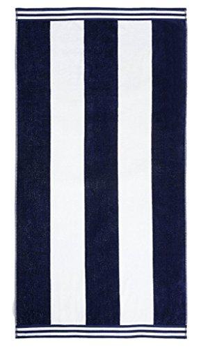 Superior Luxurious 100% Cotton Beach Towels, Oversized 34" x 64", Soft Velour Cotton and Absorbent Cotton Terry, Thick and Plush Striped Beach Towels - Blue Cabana Stripes