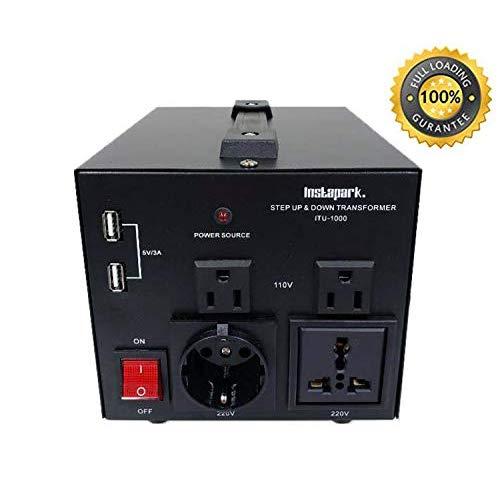 Instapark ITU-1000 Series Heavy-Duty AC 110/220V Step Up/Down Voltage Transformer/Converter with US Standard, Universal, German/French Schuko AC Outlets - 1,000 Watt