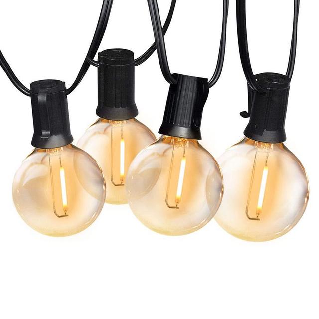 48ft SUNTHIN G40 LED String Lights 2700K Globe Hanging Loops 24Pcs E12 Sockets and 25 G40 1 Watt Bulbs Included 1 Spare 2ft Spacing Indoor Outdoor Patio Lights UL ETL Listed Waterproof