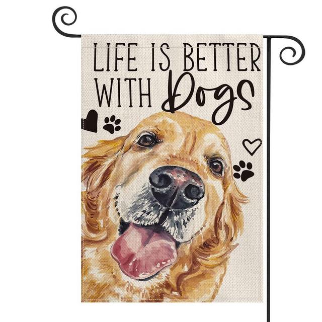 AVOIN colorlife Life is Better With Dogs Pet Garden Flag 12 x 18 Inch Vertical Double Sided, Golden Retriever Farmhouse Yard Outdoor Decor