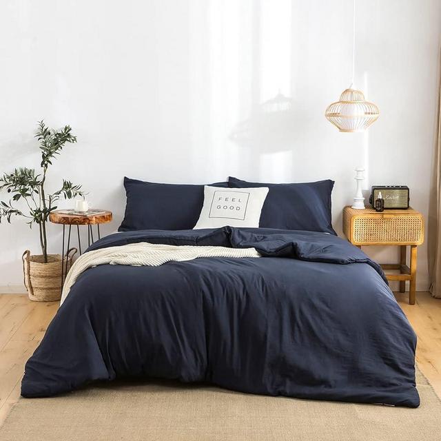 All Seasons Comforter King Size Navy Blue Comforter Set with Pillowshams Double Sliky Soft Washable Cotton Microfiber Reversible Shaggy Fluffy Comforter & 2 Pillow Shams, Dark Navy Blue, King/Cal King