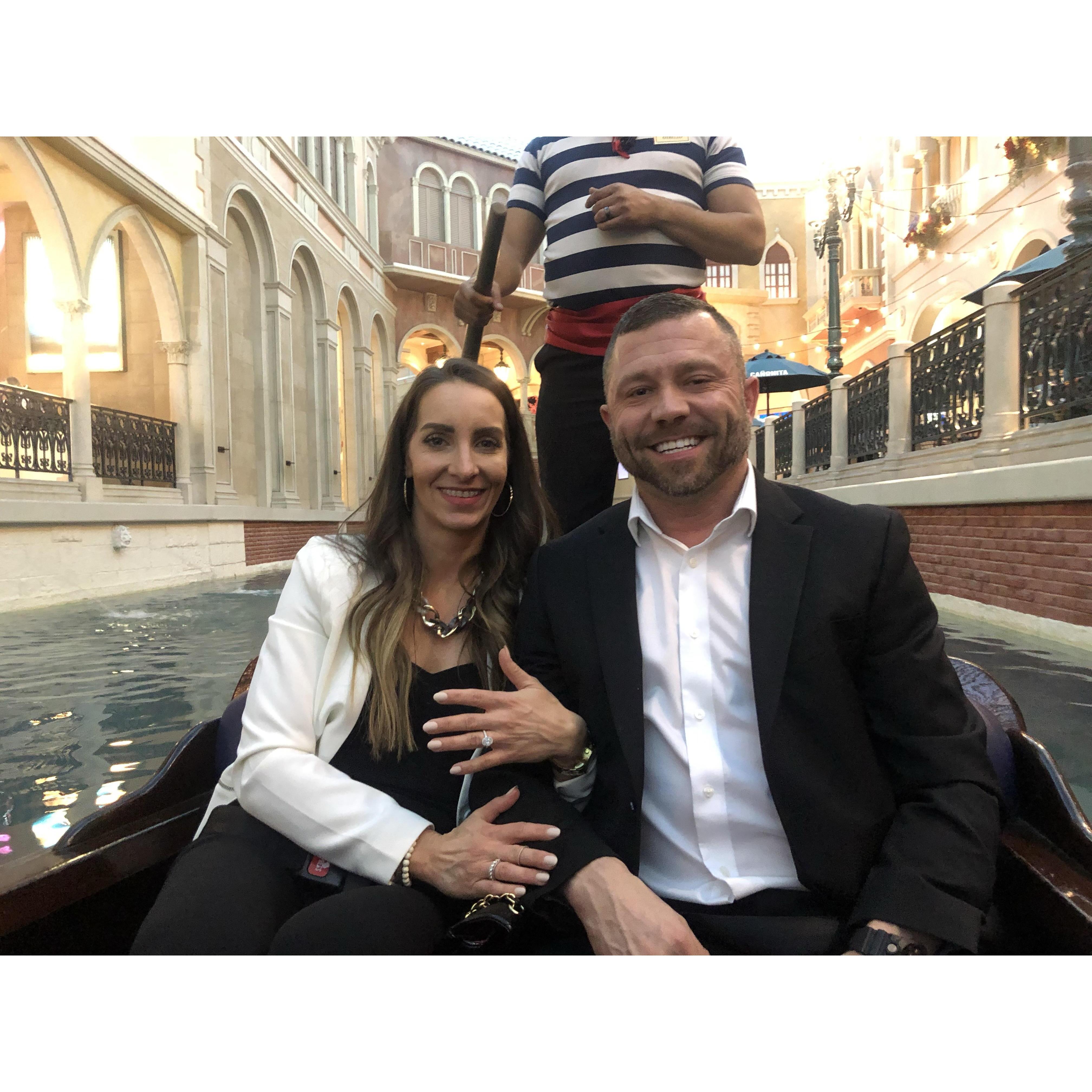 Right after Michael proposed on a gondala ride inside the Venetian hotel in Las Vegas on my actual birthday! 02/22/20