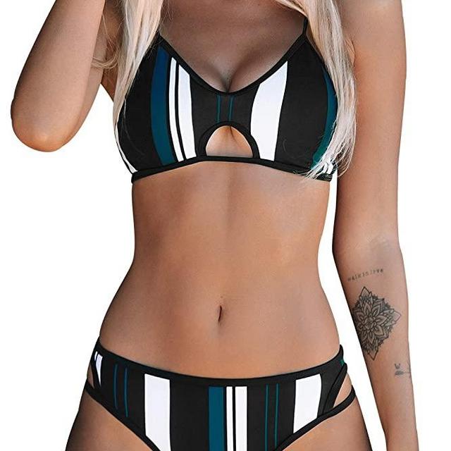 CUPSHE Women's Blue White Striped Adjustable Strap Bikini Sets