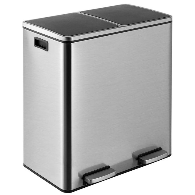 ComfyCorner 16 Gallon Rectangular Stainless Steel Trash Can, Dual Compartment Garbage Bin with Recycling Combo, Metal Dustbin Lid, Removable Liner, Indoor Hands Free Waste Bucket for Kitchen Home